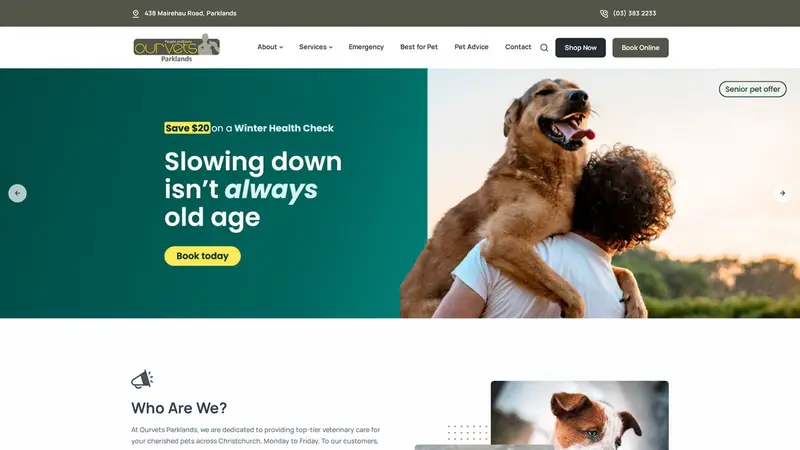 Homepage of ourvetsparklands.co.nz
