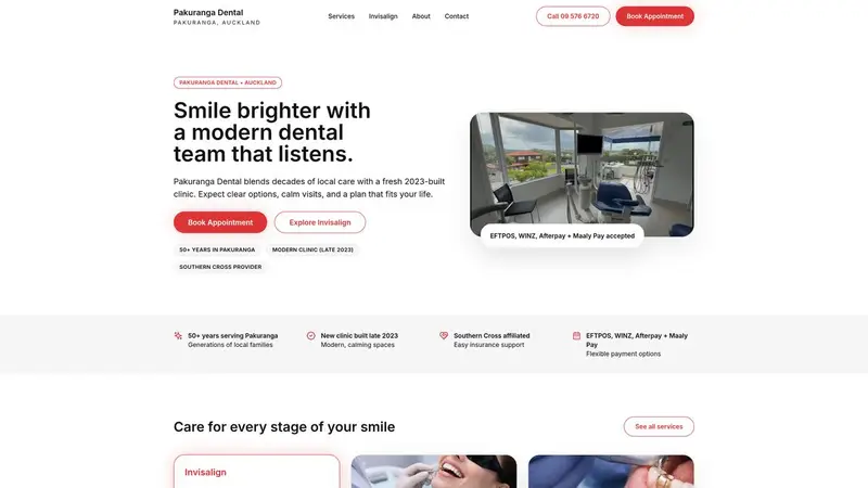 Homepage of pakurangadental.co.nz