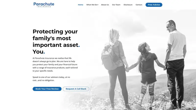 Homepage of parachute-insurance.co.nz