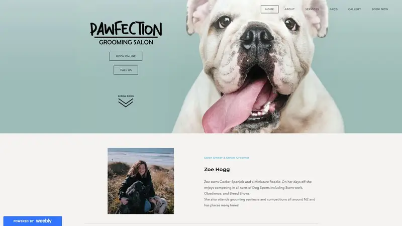 Homepage of pawfections.co.nz