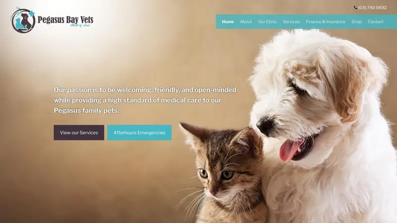 Homepage of pegasusbayvets.co.nz