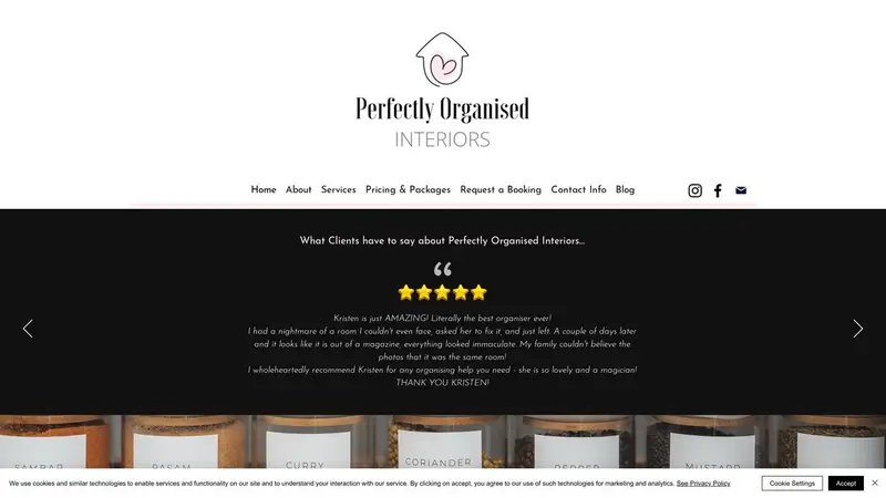 Homepage of perfectlyorganised.co.nz
