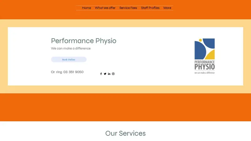 Homepage of performancephysio.co.nz