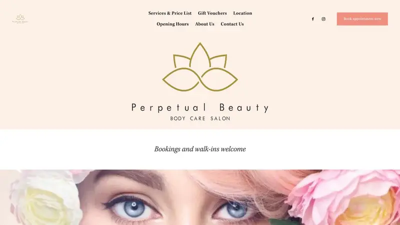 Homepage of perpetualbeauty.co.nz