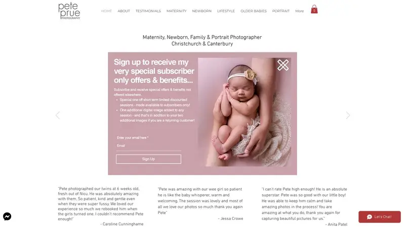 Homepage of petepruephotography.nz