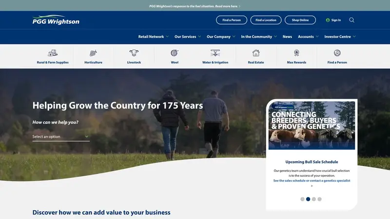 Homepage of pggwrightson.co.nz