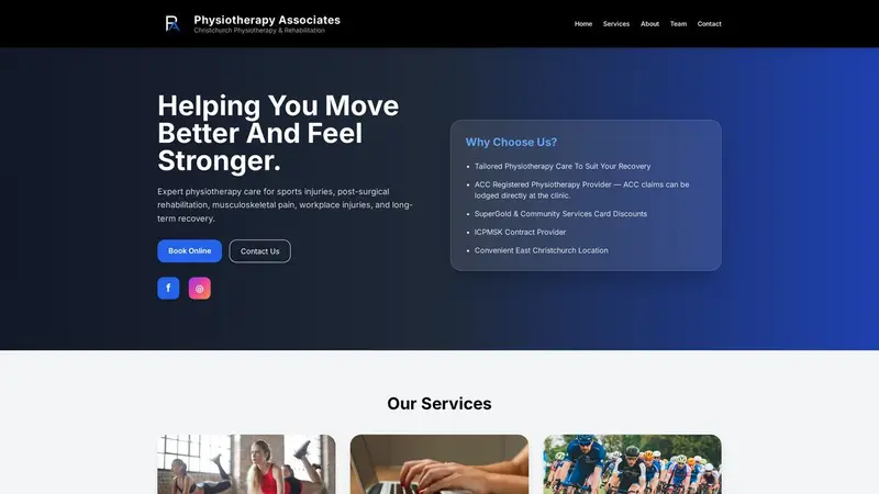 Homepage of physioa.co.nz