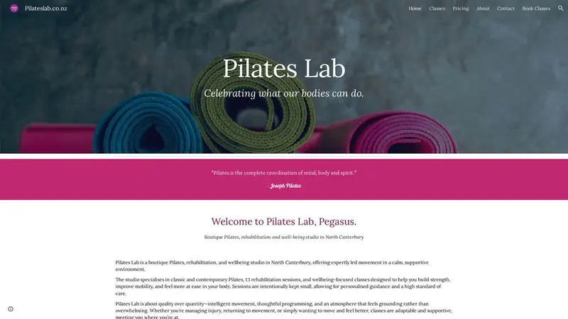 Homepage of pilateslab.co.nz
