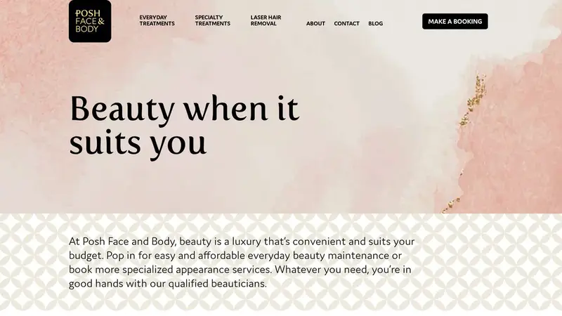 Homepage of poshfaceandbody.co.nz