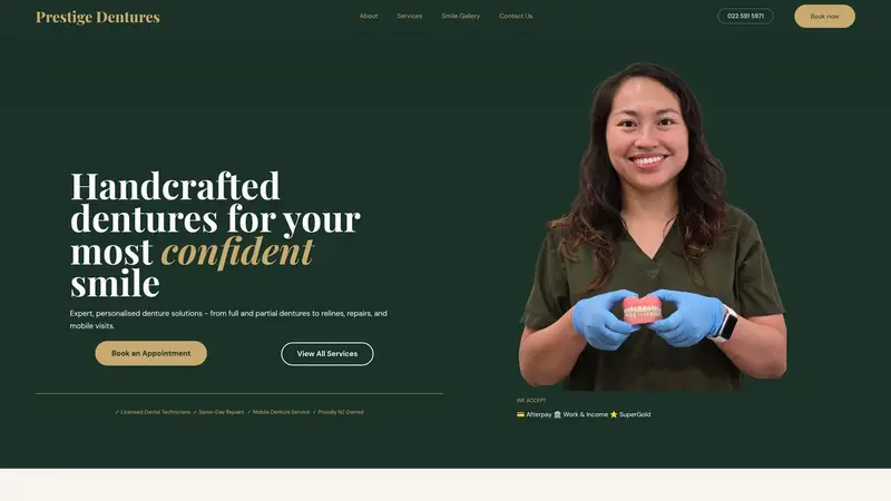 Homepage of prestigedentures.co.nz