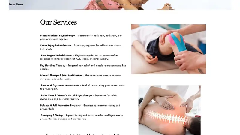 Homepage of primephysio.co.nz