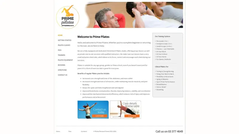 Homepage of primepilates.co.nz