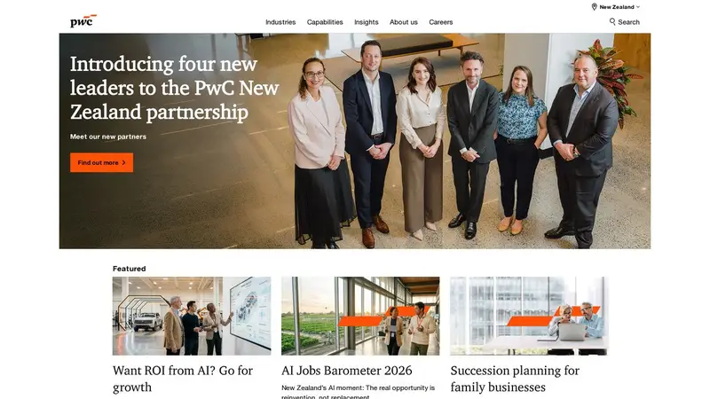 Homepage of pwc.co.nz