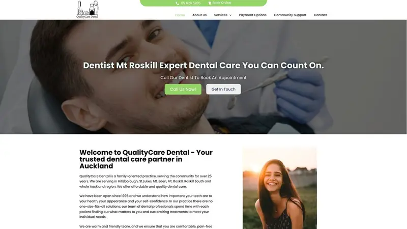 Homepage of qualitycaredental.co.nz