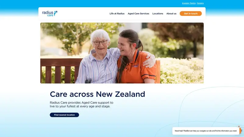 Homepage of radiuscare.co.nz