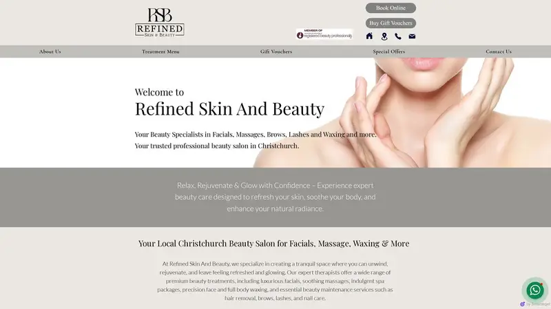 Homepage of refinedskinbeauty.co.nz