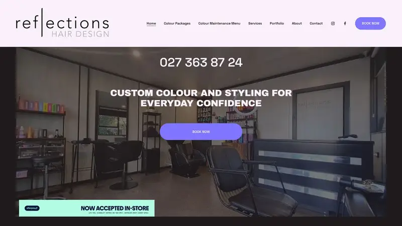 Homepage of reflectionshairdesign.co.nz