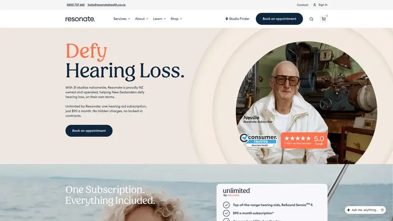 Homepage of resonatehealth.co.nz