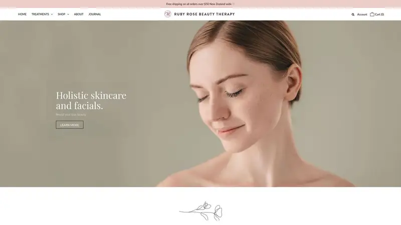 Homepage of rubyrosebeautytherapy.co.nz