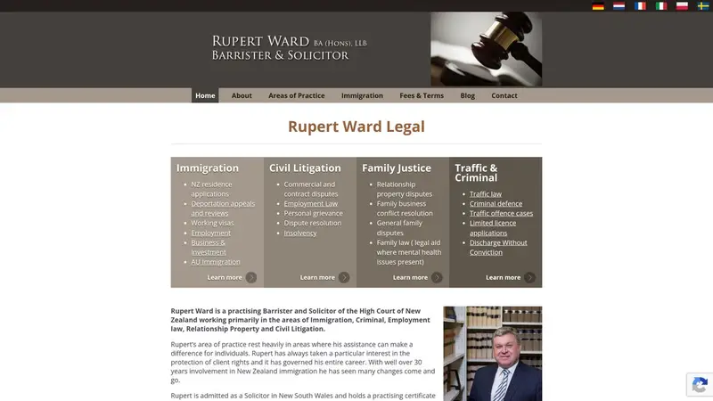 Homepage of rwardbarrister.co.nz