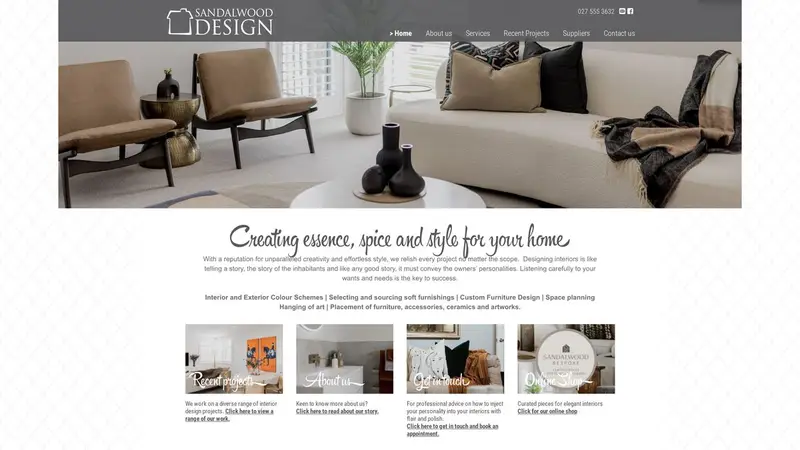 Homepage of sandalwooddesign.co.nz