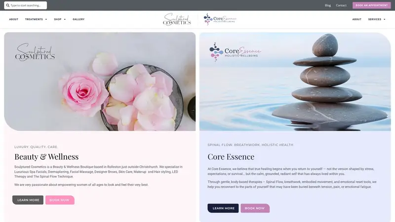 Homepage of sculpturedcosmetics.co.nz