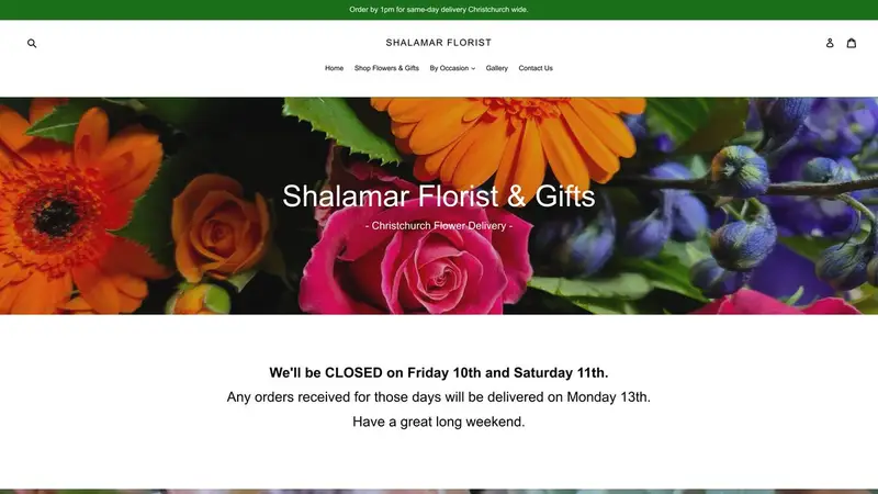 Homepage of shalamarflorist.co.nz