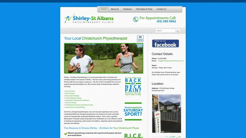 Homepage of shirleyphysiochristchurch.co.nz