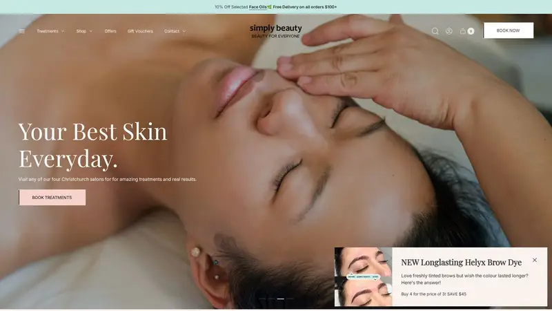 Homepage of simplybeauty.co.nz