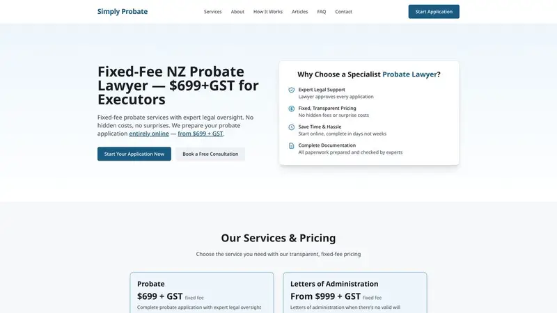Homepage of simplyprobate.co.nz