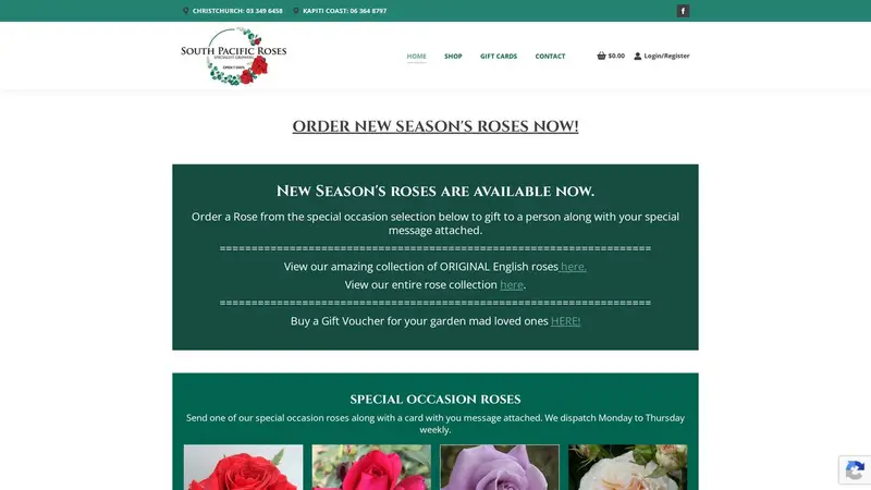 Homepage of southpacificroses.co.nz