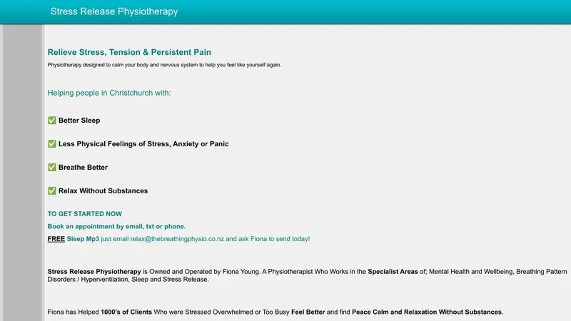Homepage of stressreleasephysiotherapy.co.nz