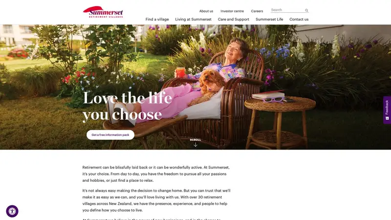 Homepage of summerset.co.nz