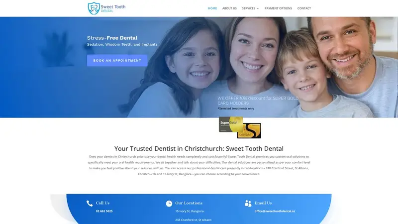 Homepage of sweettoothdental.co.nz