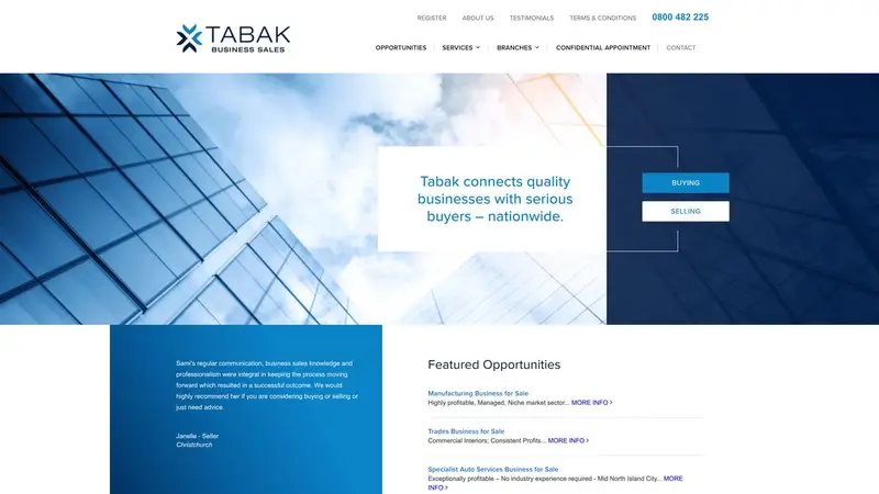 Homepage of tabak.co.nz