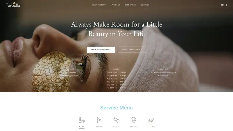Homepage of tesbelle.co.nz