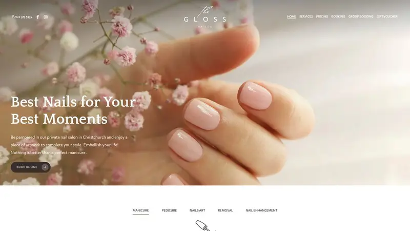 Homepage of theglossnailco.co.nz