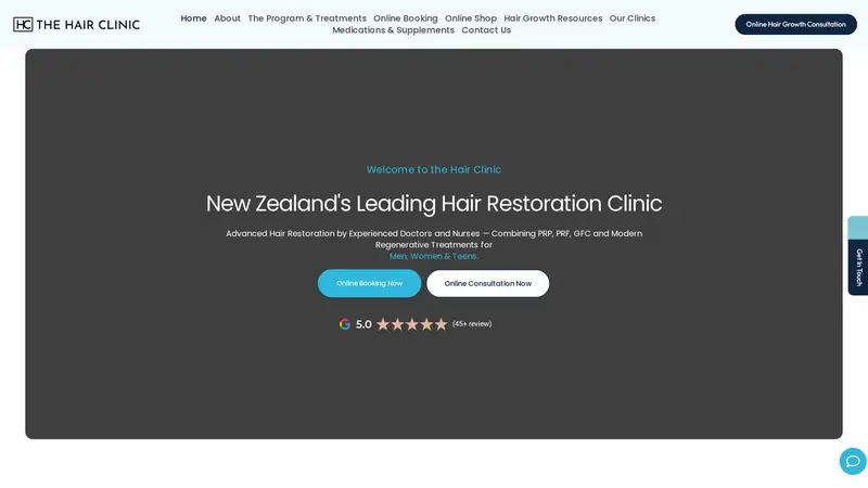 Homepage of thehairclinic.co.nz
