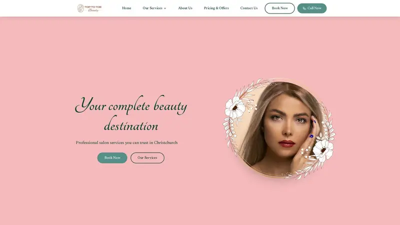 Homepage of toptotoebeauty.co.nz