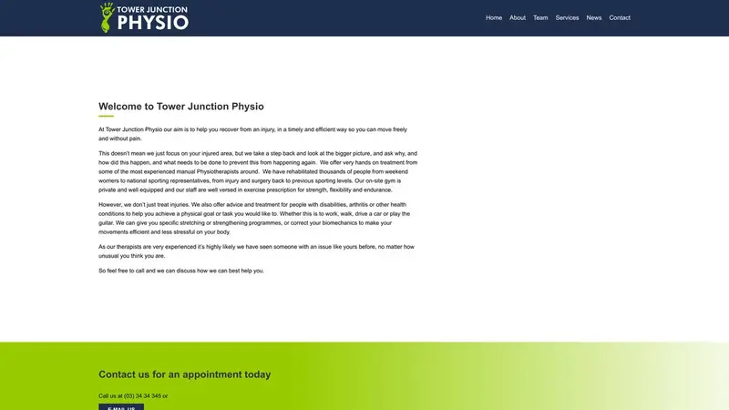 Homepage of towerjunctionphysio.co.nz