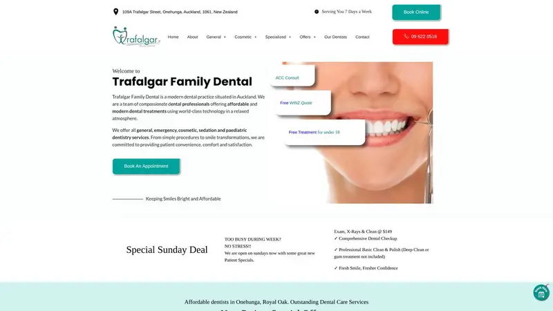Homepage of trafalgarfamilydental.co.nz