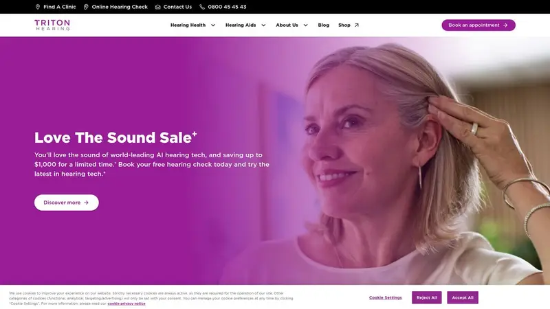 Homepage of tritonhearing.co.nz