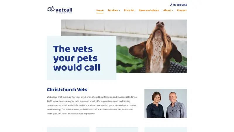 Homepage of vetcall.co.nz