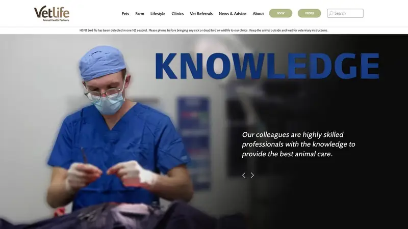 Homepage of vetlife.co.nz
