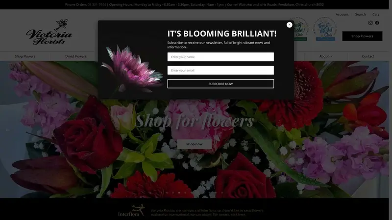 Homepage of victoriaflorists.co.nz