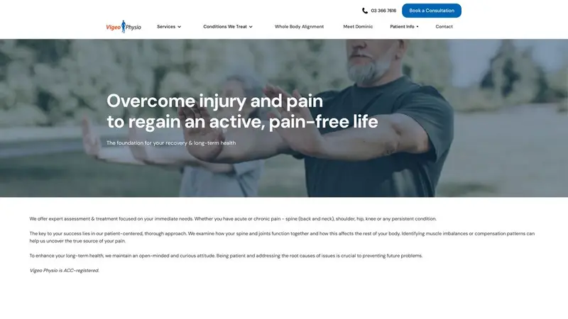 Homepage of vigeophysio.co.nz