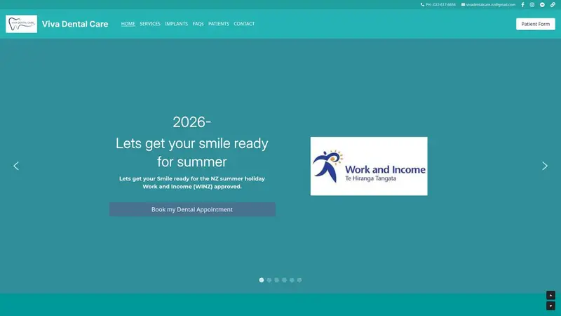 Homepage of vivadentalcare.co.nz