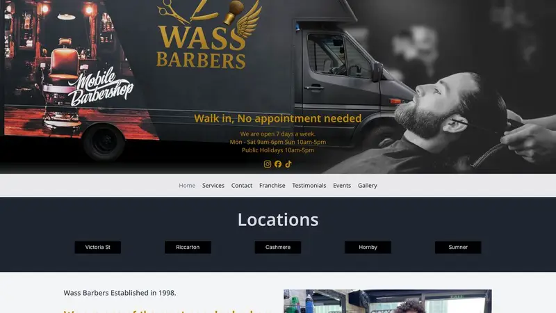 Homepage of wassbarbers.co.nz