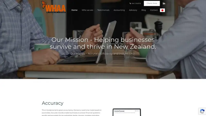 Homepage of whaa.co.nz