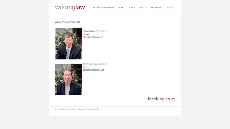 Homepage of wildinglaw.co.nz